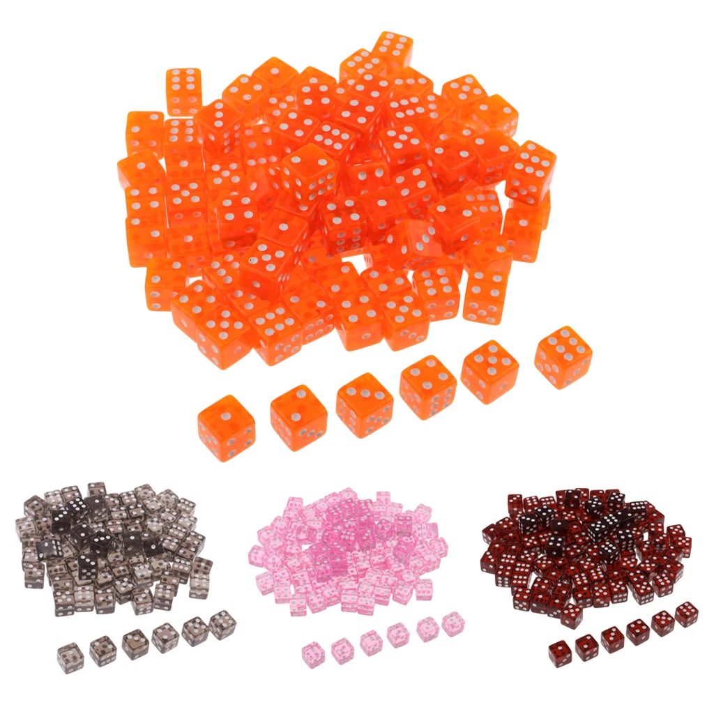 

100pcs 6-sided Game Dice 15mm Dice for Board Games and Teaching Math Children Number Learning Teaching Camping Game