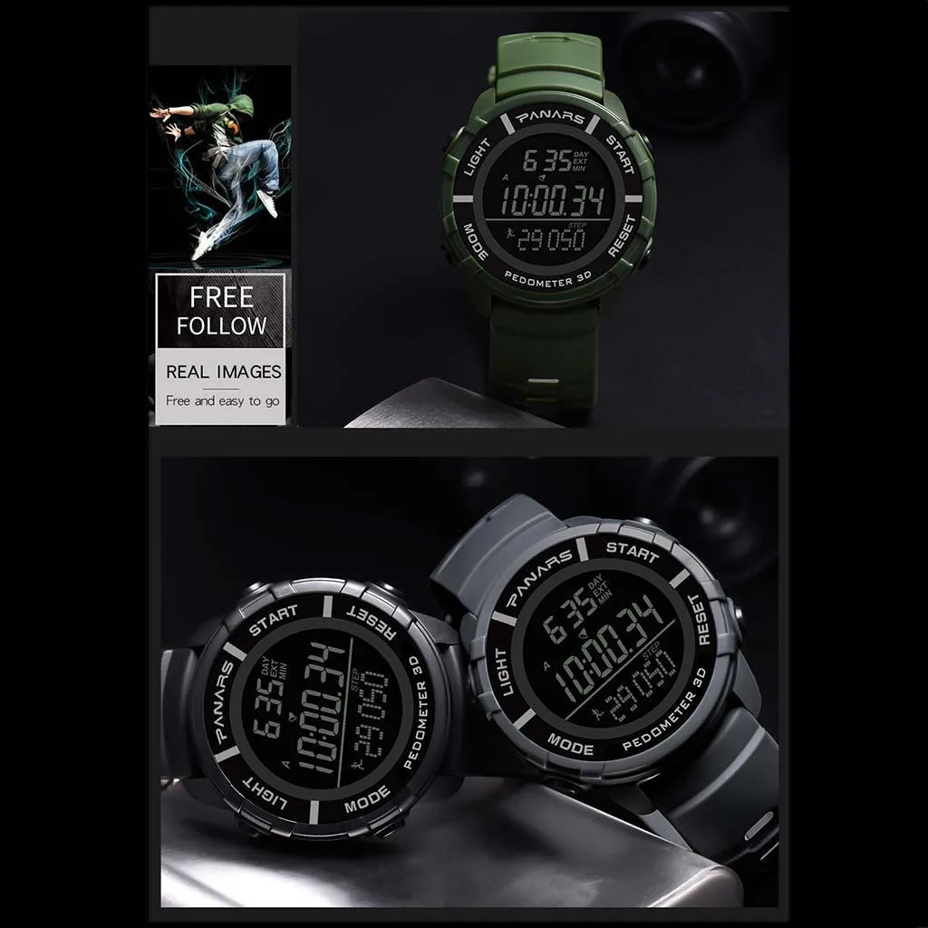 

PANARS Waterproof Running Step Counter Men's Fashion Sports Electronic Watch digital Watch fashion gif Men's watch Outdoor sport