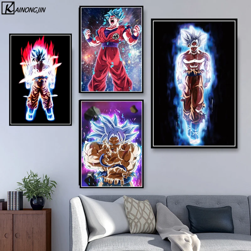 Dragon Ball Z плакат Wall Art супер Goku Ultra освоить Холст Плакаты с живописью и принты комнаты декорации Декор для дома