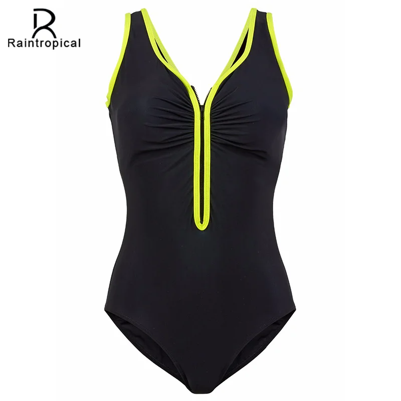 

Raintropical One Piece Swimsuit 2019 New Plus Size Swimwear Women Vintage Bathing Suits Summer Beach Wear Zipper Padded Swimming