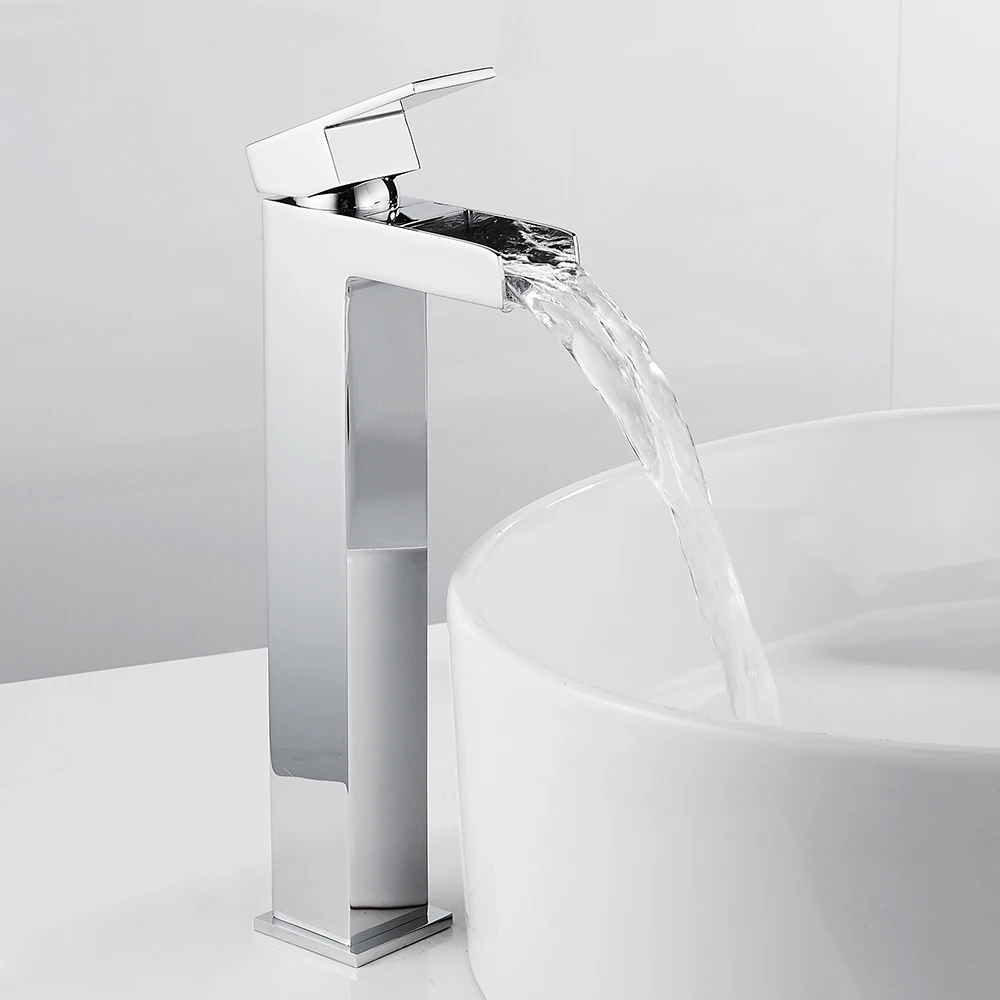 

Basin Faucet Mixer Taps Bathroom Sink Tall Chrome Waterfall Bathroom Faucet Vanity Vessel Sinks Mixer Tap Cold And Hot Water