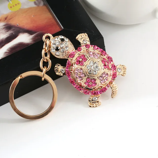 Cute Turtle Keychain With Rhinestones - Sparkling Handbag Charm & Key Ring Accessory, Green