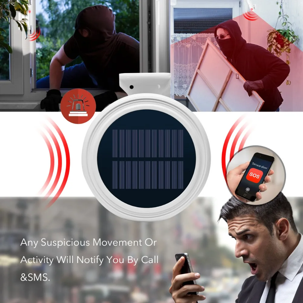 KOOCHUWAH Wireless GSM Alarm System for Home Outdoor Solar Alarm Smartphone Remote Control SMS Notice Dialing Call Home Security