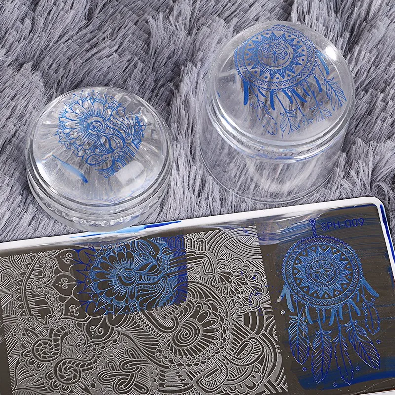 

2pc/ set XL Double Silicone Head Big Size Clear Jelly Stamper Stamping Plates Nail AccessoriesManicure Stamp Template Tools