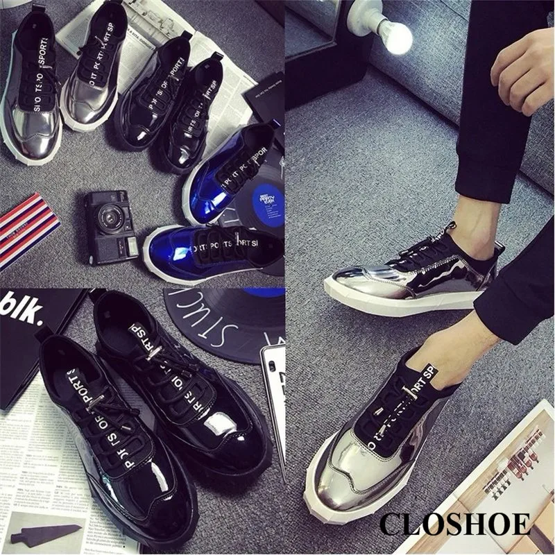 

CLOSHOE Patent Leather Bright Side Contracted Vogue Small Board Shoe Male Shoe Black Mirror Shoe