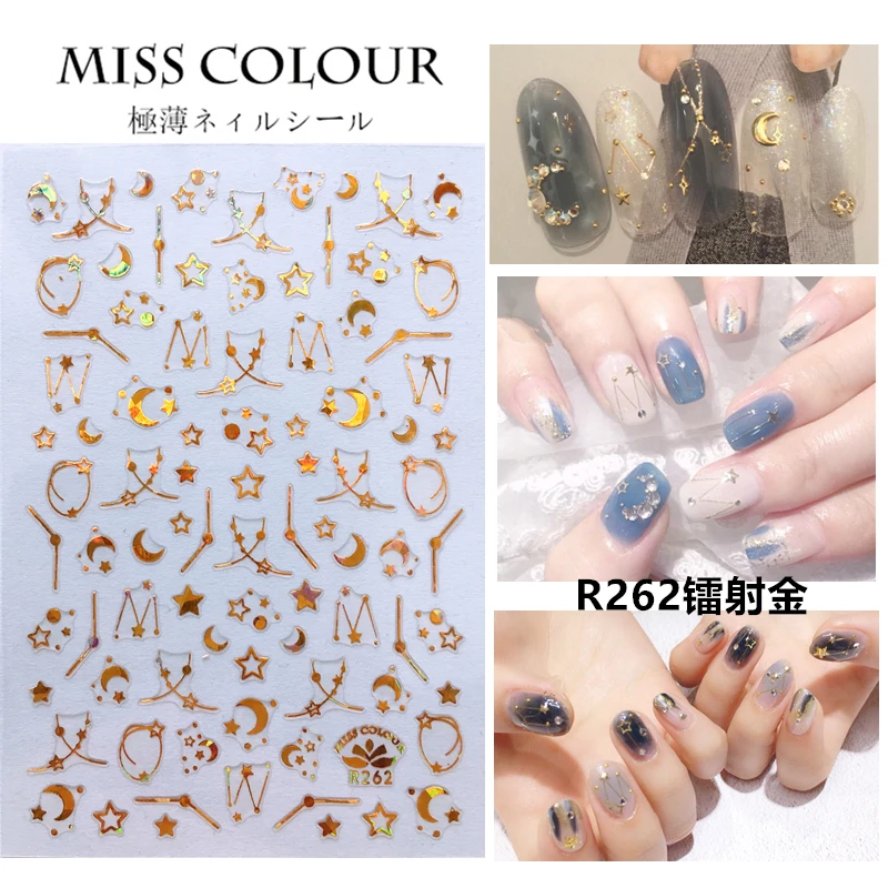 

UPRETTEGO SUPER THIN SELF ADHESIVE 3D NAIL ART NAIL SLIDER STICKER METALIC GALAXY STAR MOON FLOWER EXPRESSION STAWBERRY R259-267