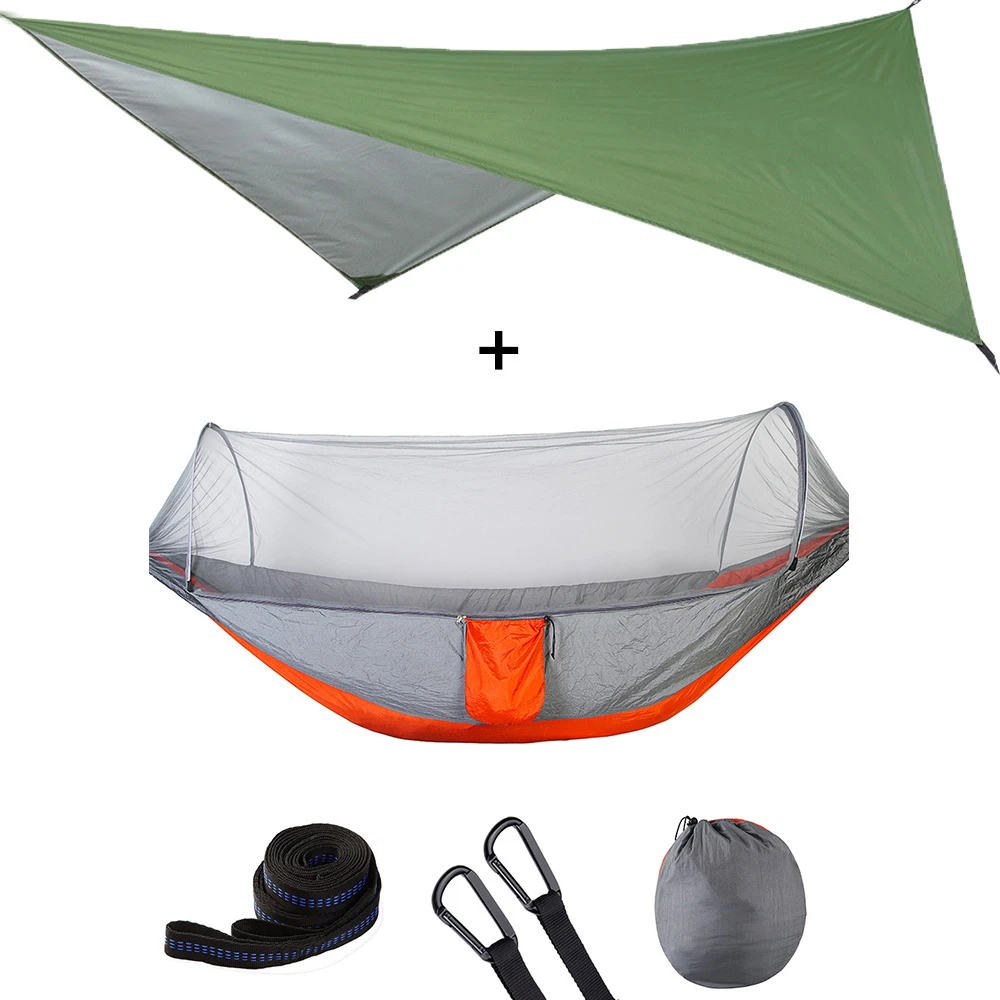 Outdoor Automatic Quick Open Mosquito Net Hammock Tent With Waterproof Canopy Awning Set Hammock Portable Pop-Up Travel Hiking 