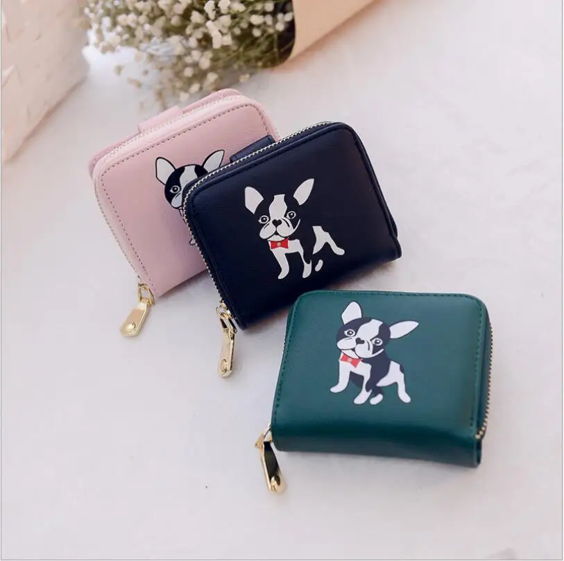 

100pcs/lot Ladies short wallet female Korean zipper multi-card holding bag puppy printing zero purse
