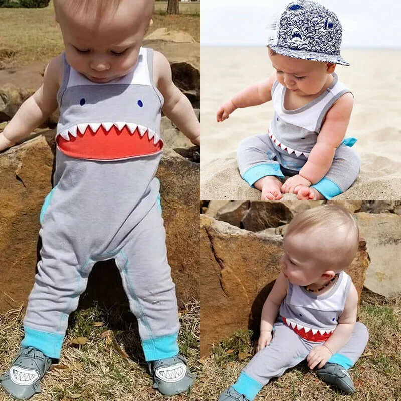 

2019 Newborn Baby Boys Shark Long Romper Jumpsuit Outfits Clothes Playsuit