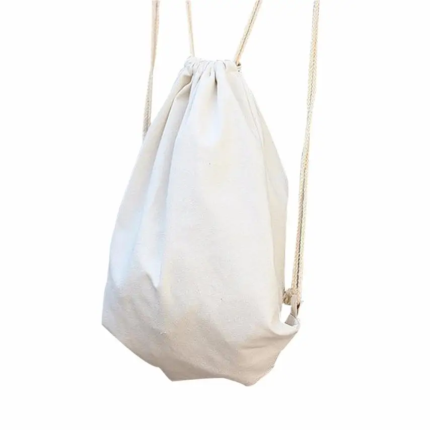 Большой унисекс женский однотонный рюкзак с завязками, школьный рюкзак, сумки для покупок и поездок, женская простая хлопковая сумка с завязками A8 - Цвет: Белый