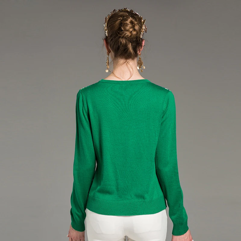 Высококачественный осенне-зимний Дизайнерский Модный свитер Женский Повседневный зеленый свитер с длинными рукавами и v-образным вырезом