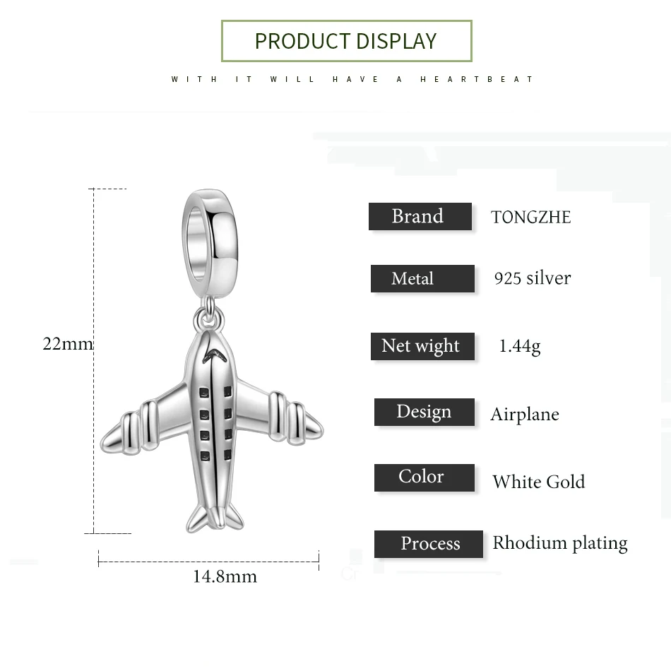 TONGZHE Симпатичный Самолет Настоящее 925 Чистое серебро плавающее Подвески для изготовления ювелирных изделий Подходит Pandora браслет Рождественский подарок