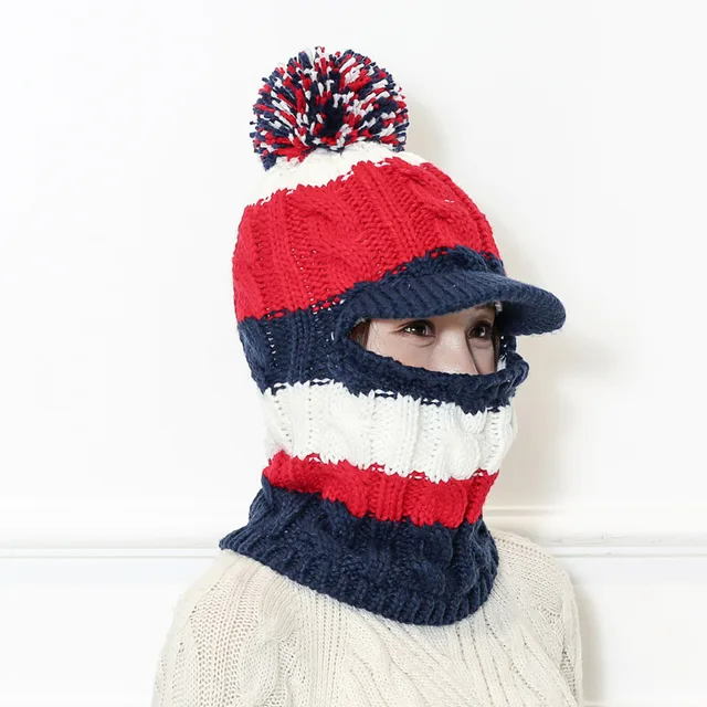 Buy Warm Neck Knit Hat Women Pompom Beanie Mask Winter