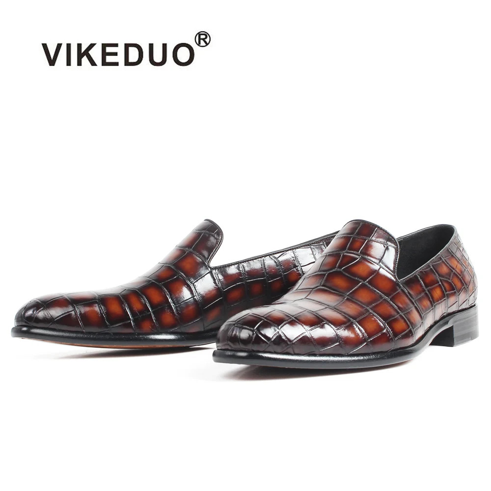 VIKEDUO 2020 Новинка 100% крокодиловые кожаные лоферы мужская обувь патина ручная