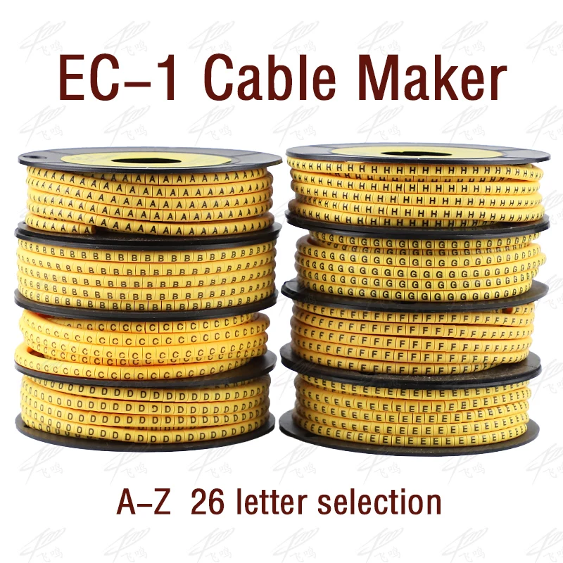 1000PCS EC-1 Cable Wire Marker A to Z For Cable Size 2.5 sqmm Yellow