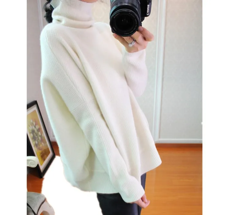 Кашемировый свитер женский высокий воротник сплошной цвет свободный свитер стрейч Повседневная облегающая блузка с длинным рукавом размера плюс одежда