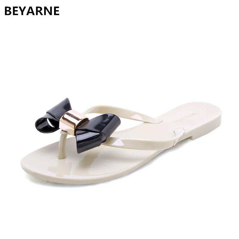 

BEYARNE woman jelly shoes lady students summer flats sandals women summer beach flip flops slides woman slippers sweet bowties