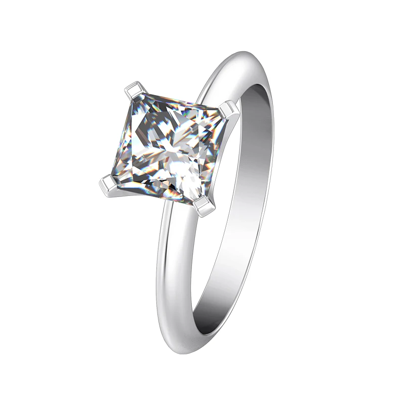 

Genuine Brand 1CT Moissanite Engagement Solitaire Ring Women 14K White Gold Diamond Princess Moissanite Ring Positive Tested