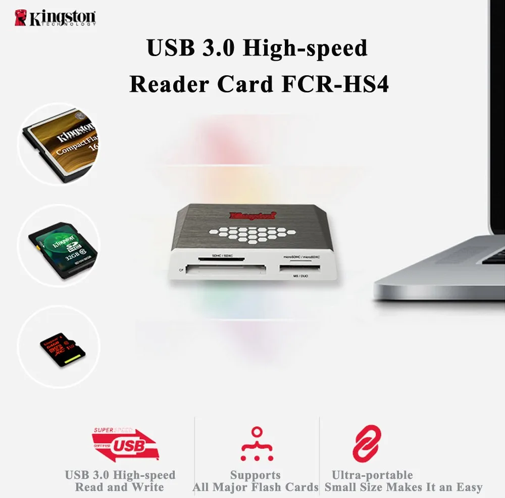 kingston цифровой USB 3,0 SD TF CF Microsd кард-ридер Hi-speed медиа все-в-одном Внешний USB