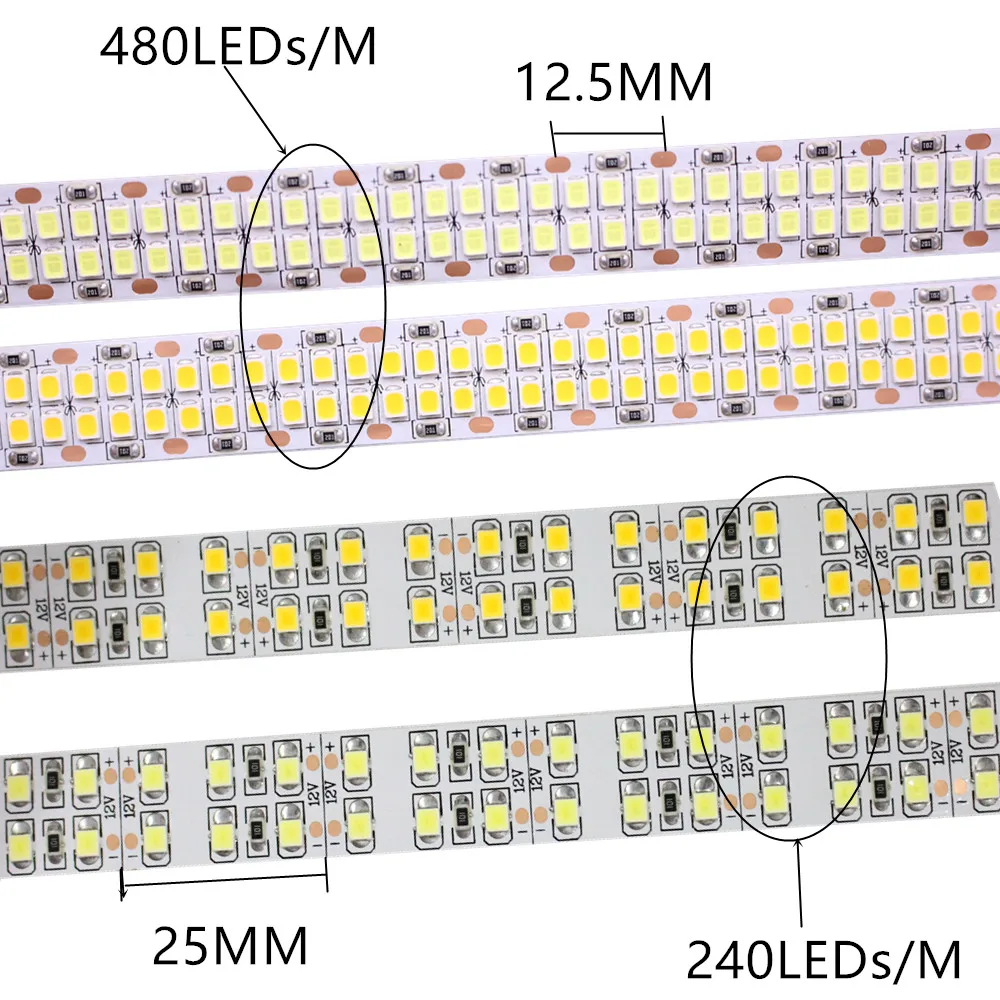 240/480 светодиодный s/m SMD2835 Светодиодные ленты 12V 5 м не водонепроницаемый RGB светодиодные полосы не водонепроницаемый гибкий светодиодный светильник с двойным рядом камней Светодиодные ленты 2835 белый