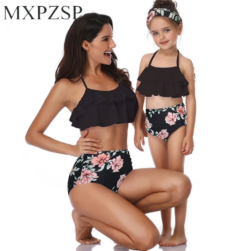 Mother And Daughter Family Matching Swimsuit Retro Black Floral Halter High Waist Women Bikini Set Halter Carnival Swimsuit XL Mother And Daughter Family Matching Swimsuit Retro Black Floral Halter High Waist Women Bikini Set Halter Carnival Swimsuit XL