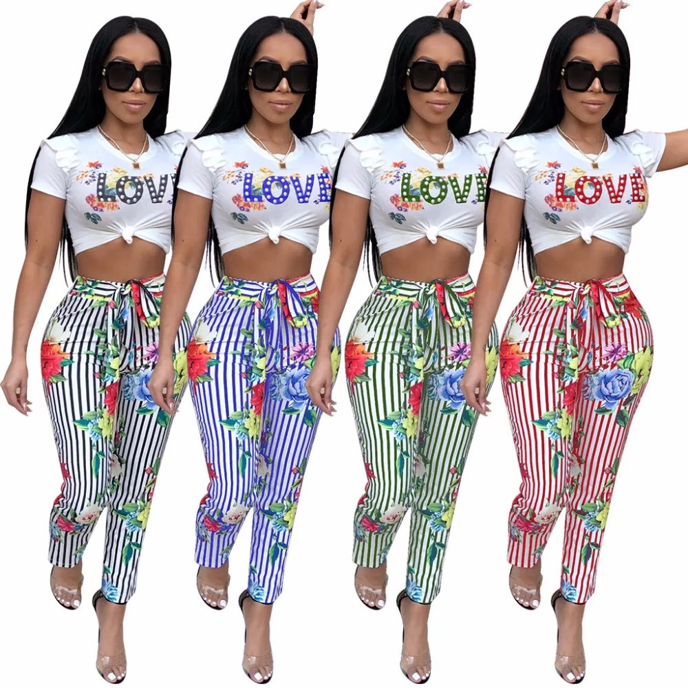 

Two Piece Set Women Clubwear Print Casual Tracksuit Short Sleeve Tops And Pants Matching Suits Sexy Sweatsuit Summer Outfits