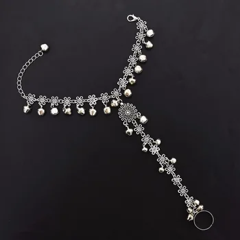 

12pcs Vintage Bronze Metal Bell Bracelet Flower Link Finger Slave Chain pulseira feminina Anklet For Women Turkey Gypsy Jewelry