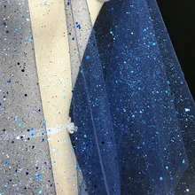 Темно-синяя сверкающая штамповка золотого и серебряного фантомного цвета Лазерная марлевая сетчатая ткань для платья балдахин юбка