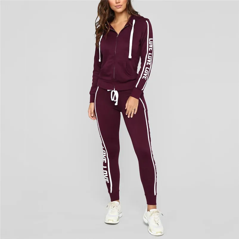 2018 autumn two piece set tracksuit for women for fall Casual Stripe Zipper Long Sleeve Pullove Sport Tops+Long Pants Set N30 (4)
