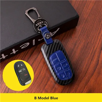 B Model blue Углеродное волокно Автомобильный ключ чехол для Jeep Grand Cherokee Compass Патриот Dodge Journey Chrysler 300C Renegade Автомобильный ключ оболочки - Название цвета: B Model blue