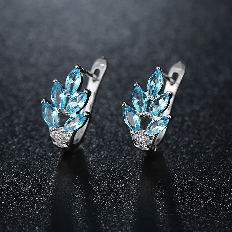 

New Trendy Silver Plate 7 Colors Leaves Cubic Zircon Stud Earring Vintage Charm Earrings Party Jewelry For Women Gifts YY795