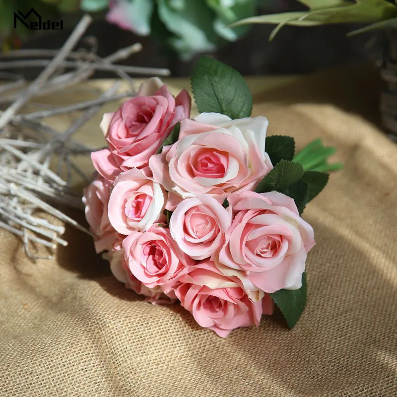 Meldel свадебные букет искусственного шелка Роза Пион 7 цветок с головками розовый букет невесты DIY Выходные туфли на выпускной бал Свадебные Поставки