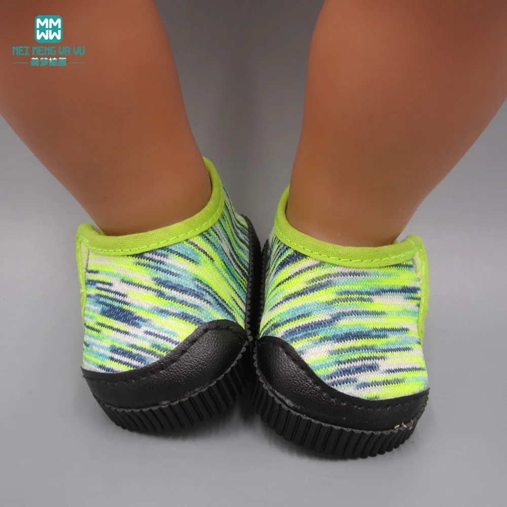 

Baby shoes for doll fit 43 cm new born doll accessories and american doll Green knit casual shoes