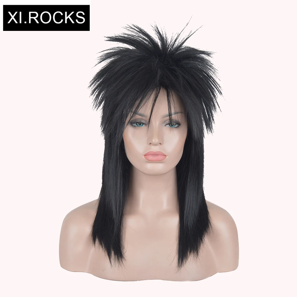 Pаспродажа Xi.rocks 70s 80s качалка пижон Черные синтетические парики для волос Панк металл коромысло ДискотекаКосметические парики Mullet
