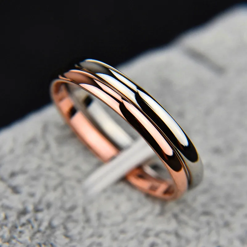 Titanium Stainless Steel Rose Gold Wedding Couples Rings Bijouterie For Women Men Anti-allergy Smooth Silver Simple Jewelry Gift