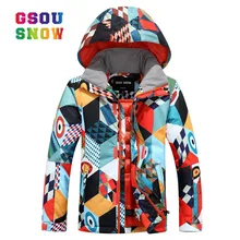 Gsou зимняя Лыжная куртка для мальчиков, водонепроницаемая Теплая Лыжная куртка для сноуборда, уличная лыжная одежда, дышащая