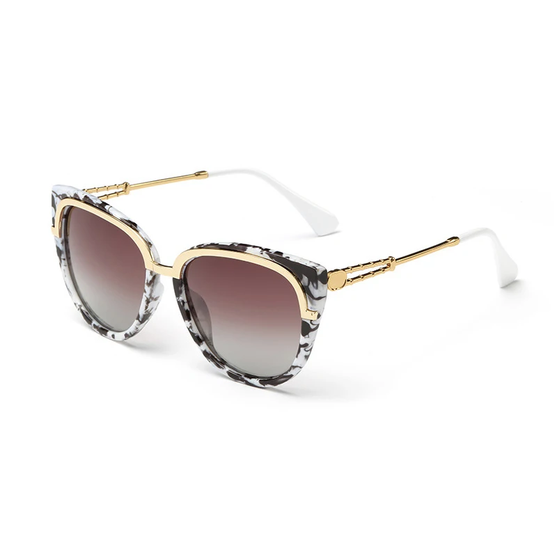 OVZA Классический Мраморный цветной "кошачий глаз" поляризованные солнцезащитные очки для женщин Высокое качество Женские Ретро солнцезащитные очки металлические очки S5013 - Цвет линз: Marbling 2