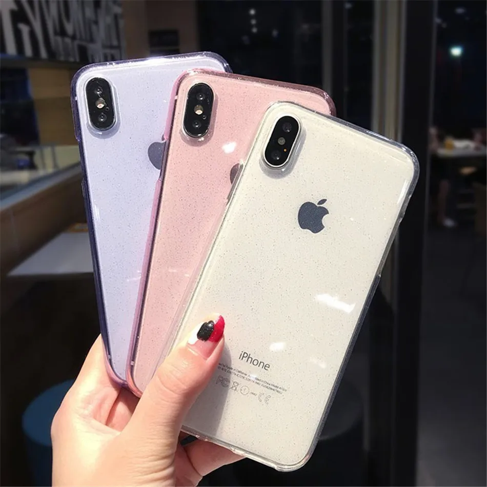 

Fashion Glitter Flash Powder TPU Transparent Phone Cases For iPhone X XR XS Max 6 6S 7 8 Plus Case Clear Crystal Bling Gel Cover