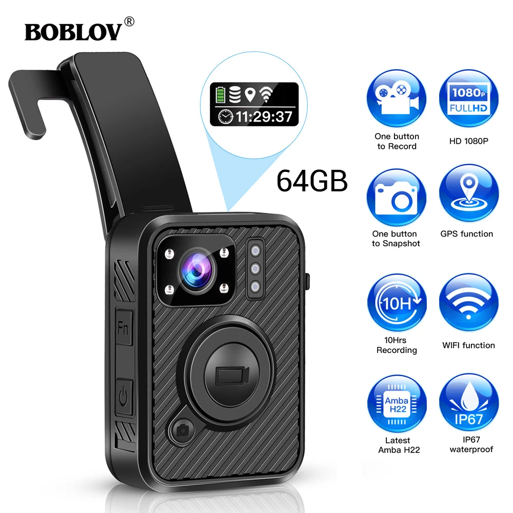 

BOBLOV Wifi Police Camera 64GB F1 Body Kamera 1440P Worn Cameras For Law Enforcement 10H Recording GPS Night Vision DVR Recorder