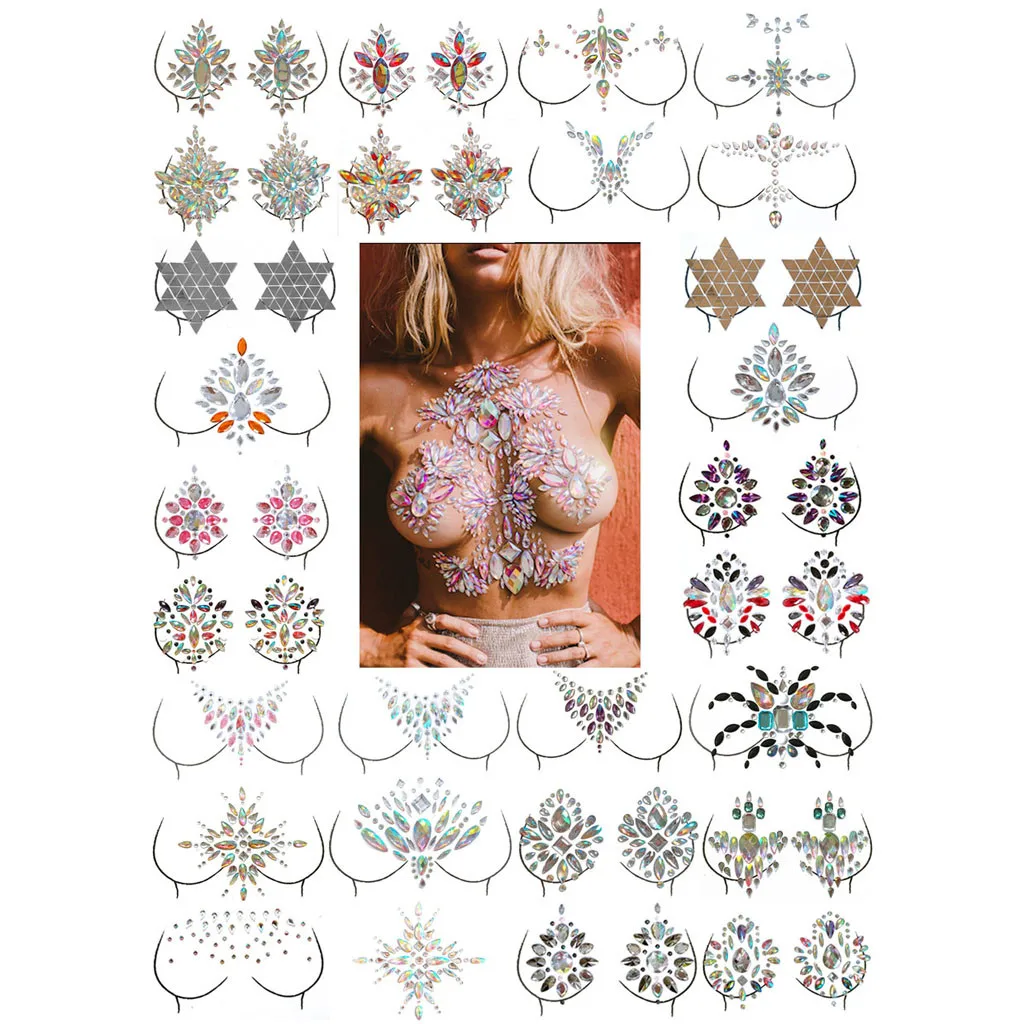 

Glitter Jewels Chest Tattoo Sticker Boho Style 3D Crystal Body Art Decor Bindi Self Adhesive Gems Tattoos Party Stage MakeupW624