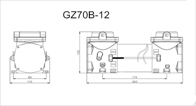 GZ70B-12 DC12v/24 v безмасляный DC/AC Электрический мембранный вакуумный насос 136LPM вакуумный поток, 160 Вт двойной цилиндр для жидкостей