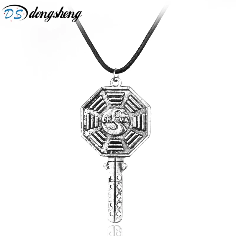 

dongsheng HP Classic Key Shape Pendant Necklace Lost The Dharma Swan Octagon Symbol Necklace Vintage For Fans Gift -30