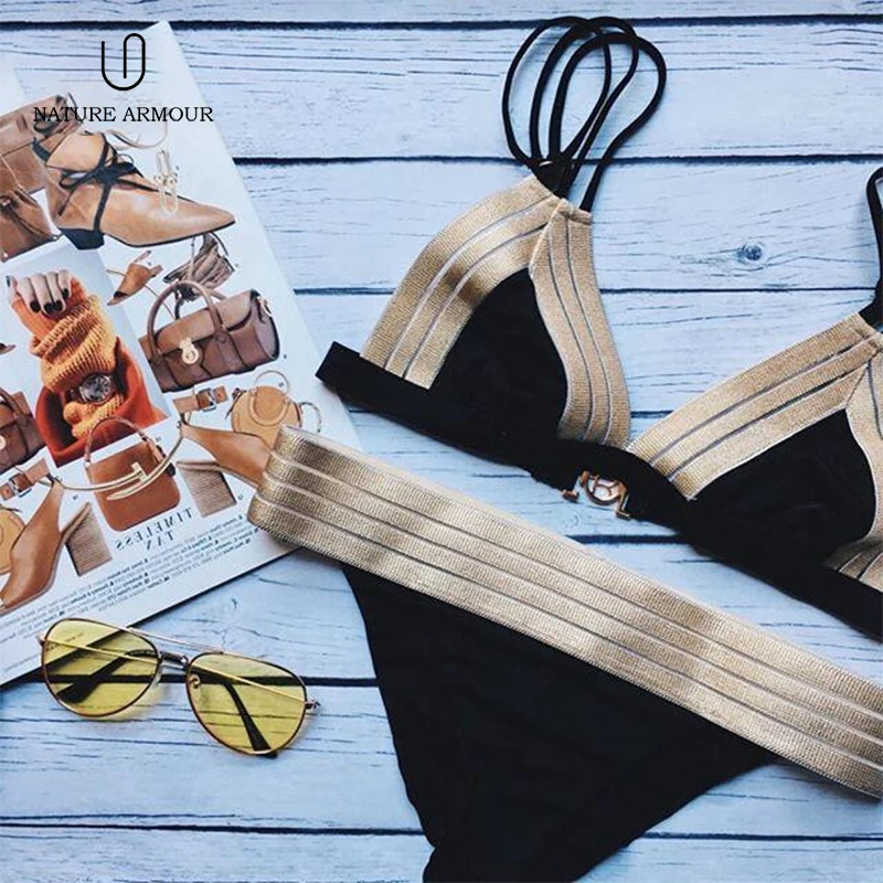 NATURE ARMOUR bikini 2018 summer new sexy bikini split swimsuit hot stamping low waist harness swimsuit swimsuit bathing suit