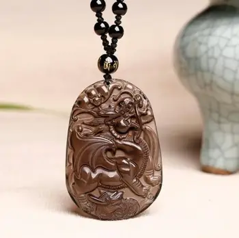 

Koraba Fine Jewelry Chinese Natural Ice Obsidian Hand Carvings Winged Pixiu Pendant Necklaces Free Shipping