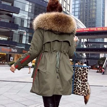 New 2016 Winter Jacket Women Coats Real Large Raccoon Fur Collar Female Parka Army Green Thick Cotton Padded Lining Ladies #E972