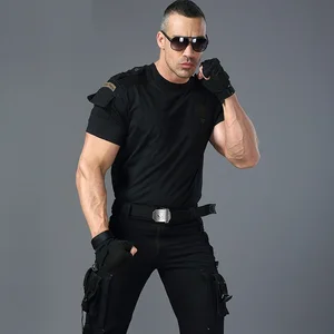 Army T-Shirt Military Tshirt Style Tactical T-shirt Urban Men's Green For Men Cargo Uniform Short-Sleeved Male Tee T-Shirt Black