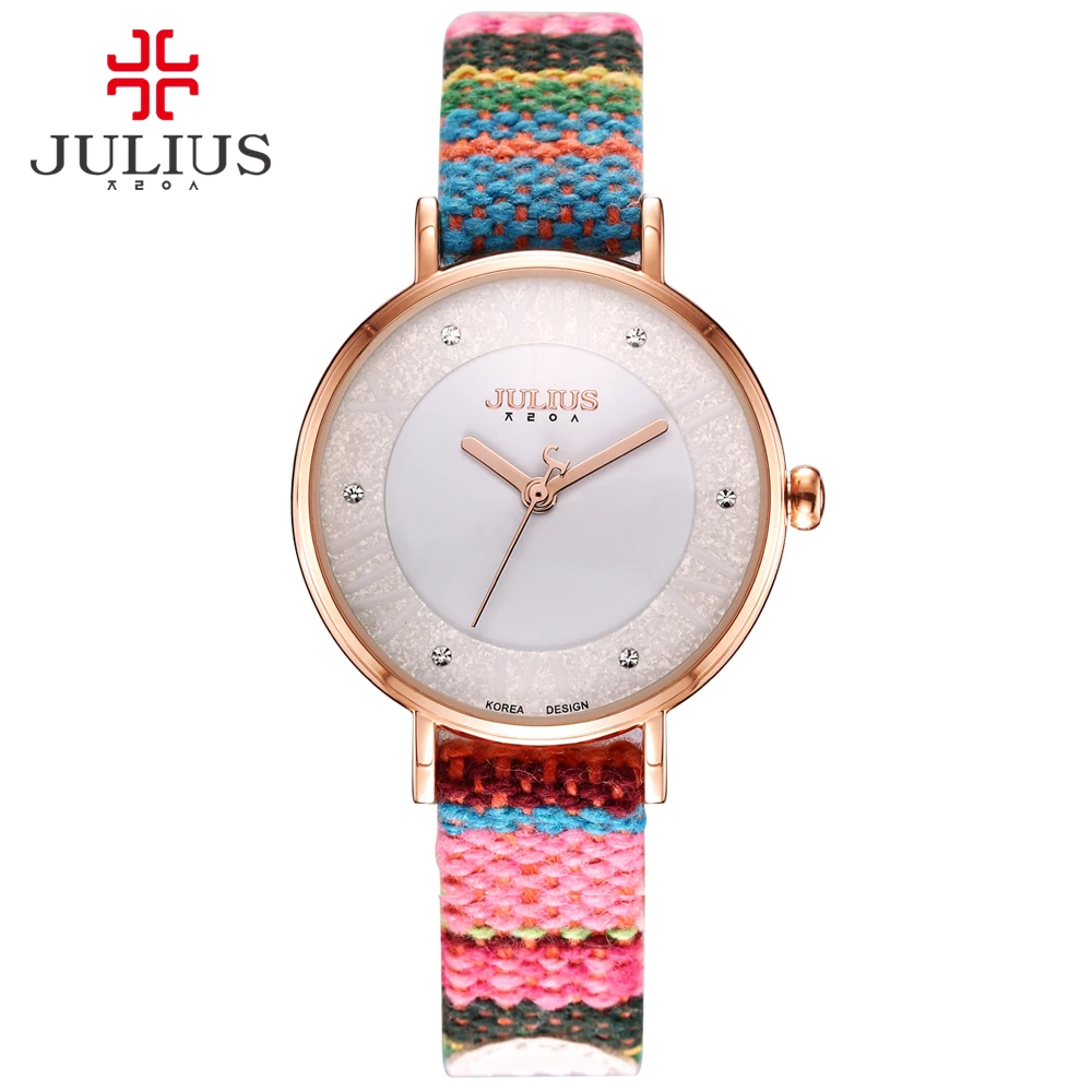 JULIUS Watches Fabric Colorful Bohemia Tweed Drama Retro Style Wristwatch 2017 New Arrival Montre Femme Dress
