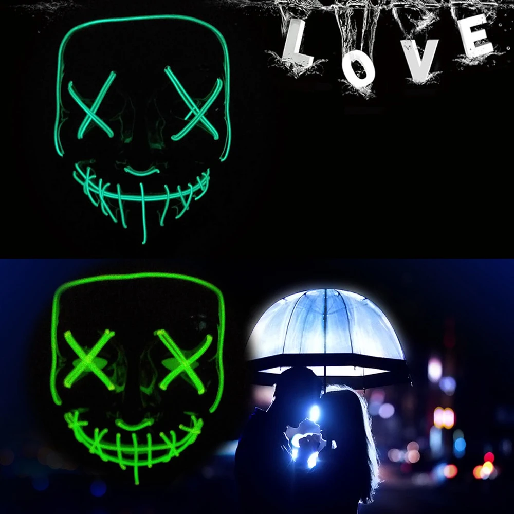 Светодиодный Хеллоуин маска полный уход за кожей лица костюм вечерние череп светильник со шнуровкой Neon Хэллоуин вечерние Косплэй маска диджея
