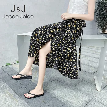 

Jocoo Jolee Boho Long Skirts Women Summer Elegant Floral Print Split Midi Skirts Casual High Waist Asymmetrical Chiffon Skirts