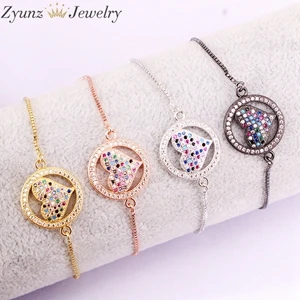 10 шт. ZYZ327-1092 сердце разъем, CZ Micro Pave Сердце в круглый разъем браслет, модные украшения - Окраска металла: Mix color Bracelet